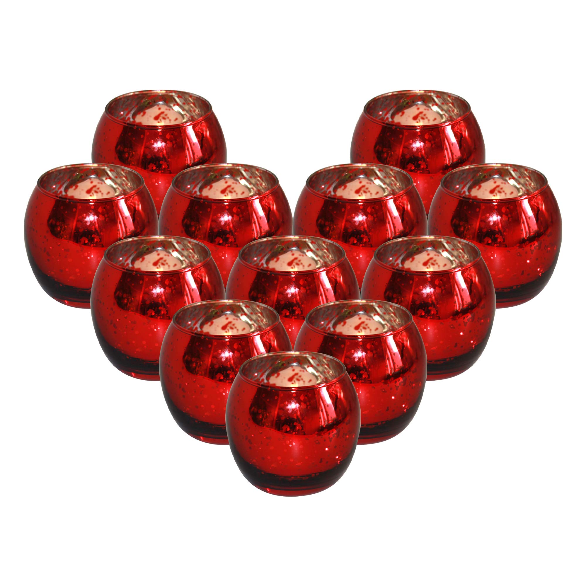 12 Pcs Red Bowl Votive Candle Holders Bulk, Speckled Mercury Glass Tealight Candle Holder Perfect Centerpieces for Home Table Wedding Decor Party D...