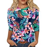 Vintage Tees for Women,3/4 Sleeve Round Neck Shirts Cute Print Graphic Tees Blouses Casual Plus Size Basic Tops
