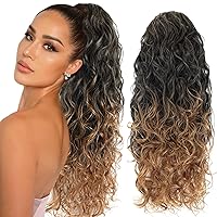 Fashion Icon Curly Wavy Ponytail Extension Clip In Wave Real Hair Brown Ombre Blonde Ponytail Drawstring Clip On Extensions Hair Body Weave Fake Pony tails Synthetic Hairpiece for Women 26 Inch