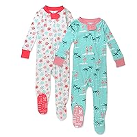 HonestBaby Non-Slip Footed Holiday Pajamas One-Piece Sleeper Zip-Front Pjs Organic Cotton for Baby Boys, Girls, Unisex