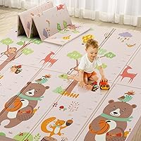 GZZ Foldable Baby Play Mat,Reversible, Waterproof, Anti-Slip Floor Playing Mats for Infants, Babies, Toddlers Indoor/Outdoor (Cute Bear Tall Foot+Animal Music Festival, 79