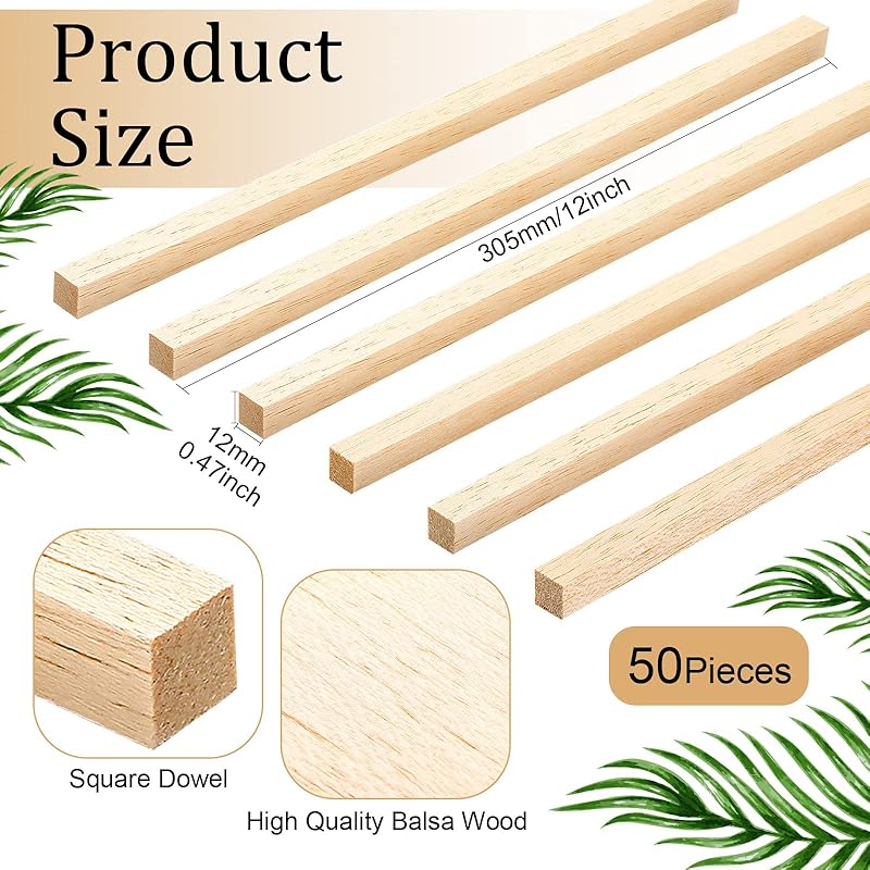 Balsa Wood Sticks 1/8 Inch Hardwood Square Dowels Unfinished Wood
