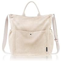 Corduroy Tote Bag for Women, Large Zippered Messenger Bag with Pockets, Hobo Handbag for Shopping, Work, College