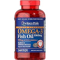 Triple Strength Omega-3 Fish Oil 1360 Mg (950 Mg Active Omega-3), 240 Count, Package may vary