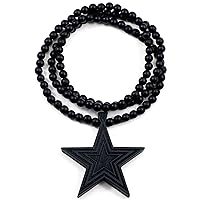 Star Good Wood Pendant Replica with 36 Inch Long Necklace Black