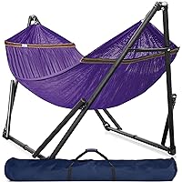Tranquillo Double Hammock with Stand Included for 2 Persons/Foldable Hammock Stand 600 lbs Capacity Portable Case - Inhouse, Outdoor, Camping, Purple