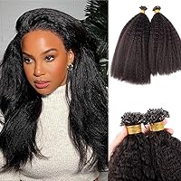 Kinky Straight Flat Tip Hair Extension Mongolian Human Hair Coarse Italian Yaki Pre Bonded Keratin Fusion Flat Tipped Hairpiece 100g 100Pieces (30inch 100pcs, Natural Color)