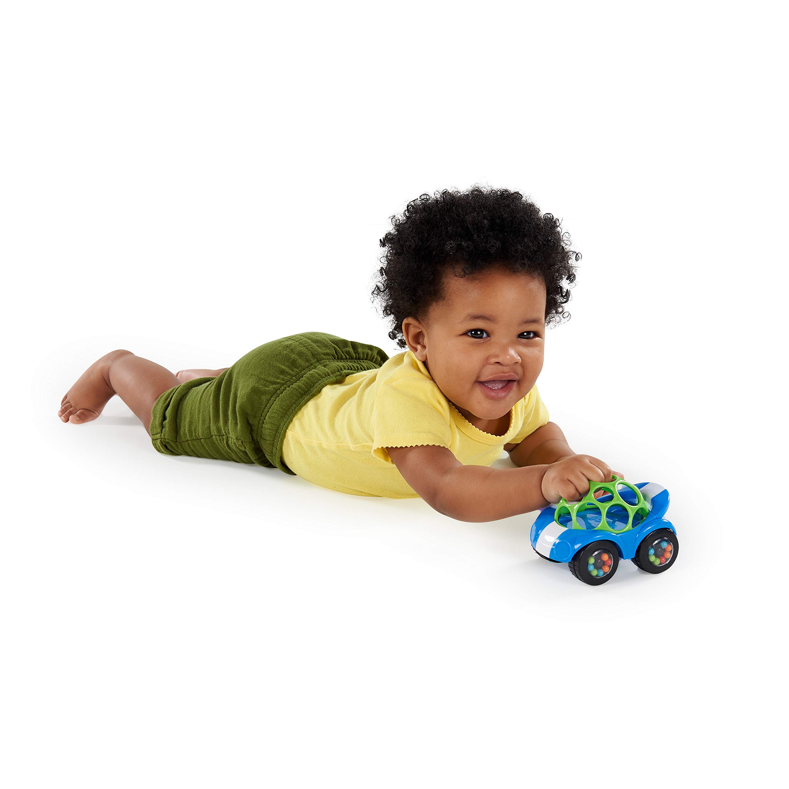 Bright Starts Oball Easy Grasp Rattle & Roll Toy Sports Car BPA-Free Infant Crawling Toy, 1 Pack, Age 3 Months and up, Blue/Green