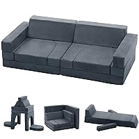 9pcs Modular Kids Play Couch,Kids Couch Toddler Couch,Child Sectional Sofa, Fortplay Bedroom and Playroom Furniture for Toddlers,Prefect Gift for Creative Girls & Boys, Dark Grey.