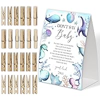 Under the Sea Don't Say Baby Game for Baby Shower, Pack of One 5x7 Sign and 50 Mini Natural Clothespins, Ocean Baby Shower Decoration, Gender Neutral Party Supplies - SC25