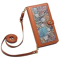 XYX Wallet Case for Samsung Galaxy A35 5G, RFID Blocking Multifunction PU Leather Zipper Pocket Phone Cover with Adjustable Shoulder Strap, Brown