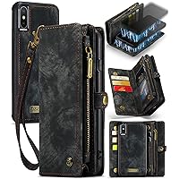 ZORSOME Wallet Case Cover for iPhone Xs Max,2 in 1 Detachable Premium Leather PU with 8 Card Holder Slots Magnetic Zipper Pouch Flip Lanyard Strap Wristlet for Women Men Girls,Black
