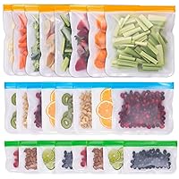 Greenzla Reusable Storage Bags – 24 Pack BPA FREE Freezer Bags (8 Reusable Gallon Bags & 8 Reusable Sandwich Bags & 8 Reusable Snack Bags), EXTRA THICK & Leakproof Reusable Lunch Bags for Food