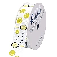 Ribbli Grosgrain Tennis Craft Ribbon,7/8-Inch x 10-Yard,Yellow/White/Black,Use for Team Hair Bows,Wreath,Sport Lanyards,Gift Wrapping,Party Decoration,All Crafting and Sewing