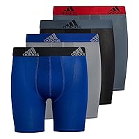 adidas Kids-Boy's Performance Long Boxer Briefs Underwear (4-Pack), Onix Grey/Grey/Scarlet Red, Medium