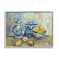 Stupell Industries Lemons and Pottery Yellow Blue Classical Painting, Design by Jeanette Vertentes, 30 x 24, Grey Framed