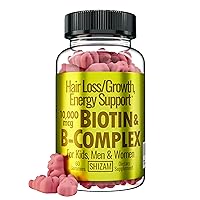 B-Complex, 10000mcg Biotin Gummies for Hair Loss & Growth, Energy Boost. for Kids, Men, Women | Supplement w/Vitamin B12, B9 Folate Folic Acid, B7 Biotin, B6, B5, E, D, A, Zinc & Iodine