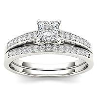 IGI Certified Sterling Silver 5/8ct TDW Diamond Classic Bridal Set (I-J, I2)