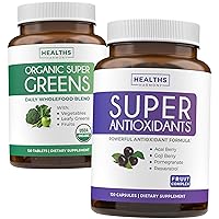 Super Greens & Antioxidants (2-Month Supply) Antioxidant Power Greens Bundle of Organic Super Greens Powder - Complete Superfood (120 Capsules) & Super Antioxidants - Powerful Superfood (120 Capsules)