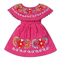 Toddler Kids Girls Mexican Dress Traditional Embroidered Floral Ethnic Wear Birthday Outfit Halloween Cosplay Costume