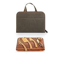 LEGACY - A Picnic Time Brand Monterey Travel Set-Distressed Waxed Canvas Bag with Cheese Knifes and Cutting Board, Khaki Green