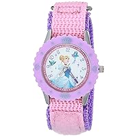 Disney Princess Kids' Bezel Stainless Steel Time Teacher Analog Nylon Strap Watch