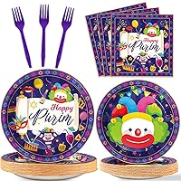 gisgfim 96 Pcs Happy Purim Plates and Napkins Party Supplies Set Jewish Holiday Carnival Disposable Tableware Decorations Favors for Purim Day Carnival Party for 24 Guests