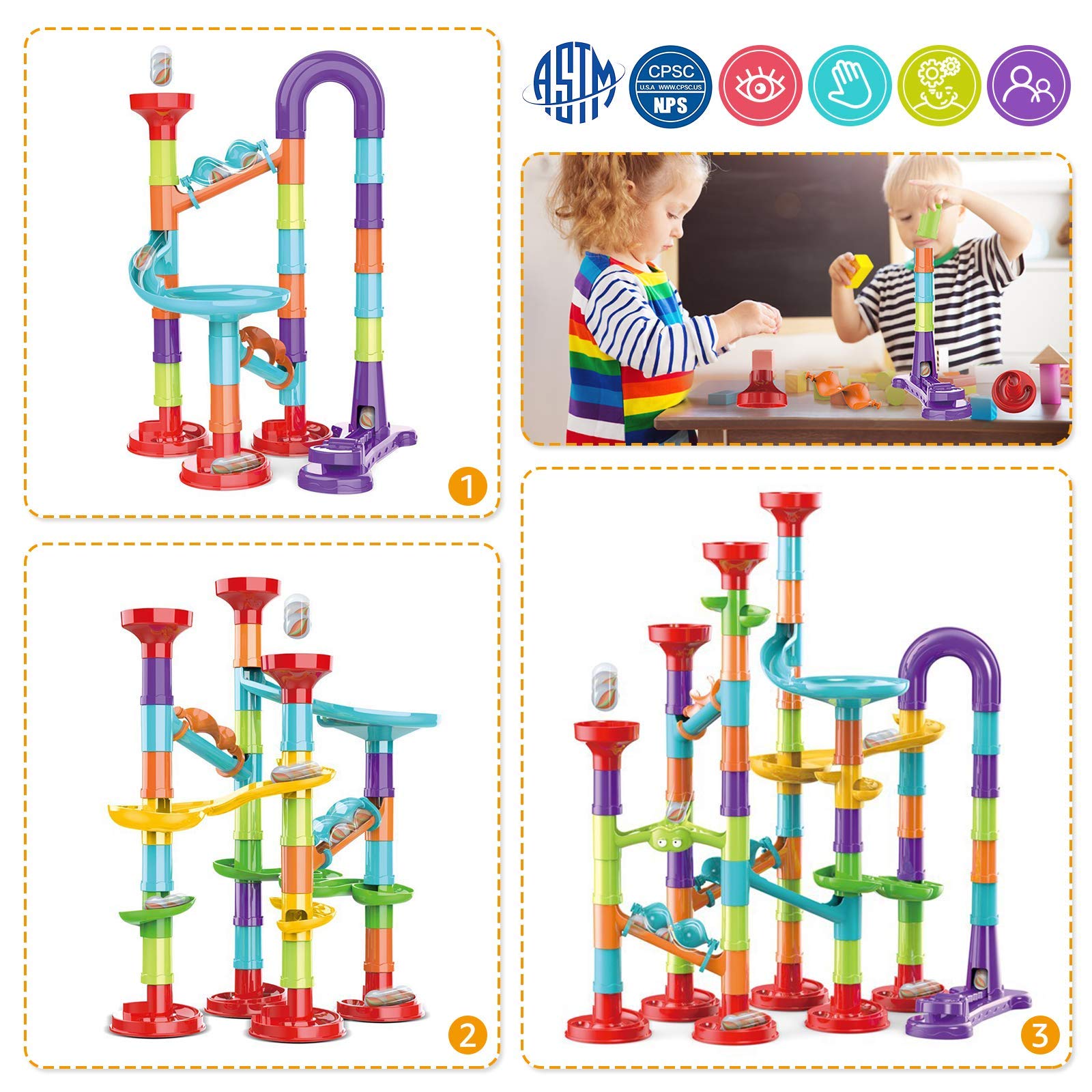 Marble Run Set Building Blocks Glass Marbles for Kids Ages 4-8 Girls Boys Toys STEM Maze Educational Race Game Birthday Gifts