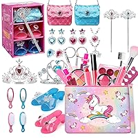 TOY Life Kids Makeup Kit for Girl Included Unicorn Make up Bag & Princess Dress Up Shoes and Jewelry Accessories