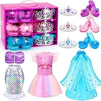 Princess Dresses for Girls with Shoes Set,Dress Up Clothes Girls Princess Dress up Trunk Pretend Play Costume Set Role Play Gifts for Toddler Little Girls