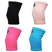 One Size Kids Knee Support Bundle of 4 Different Color Sleeves: Black, Blue, Neon Pink, Light Pink