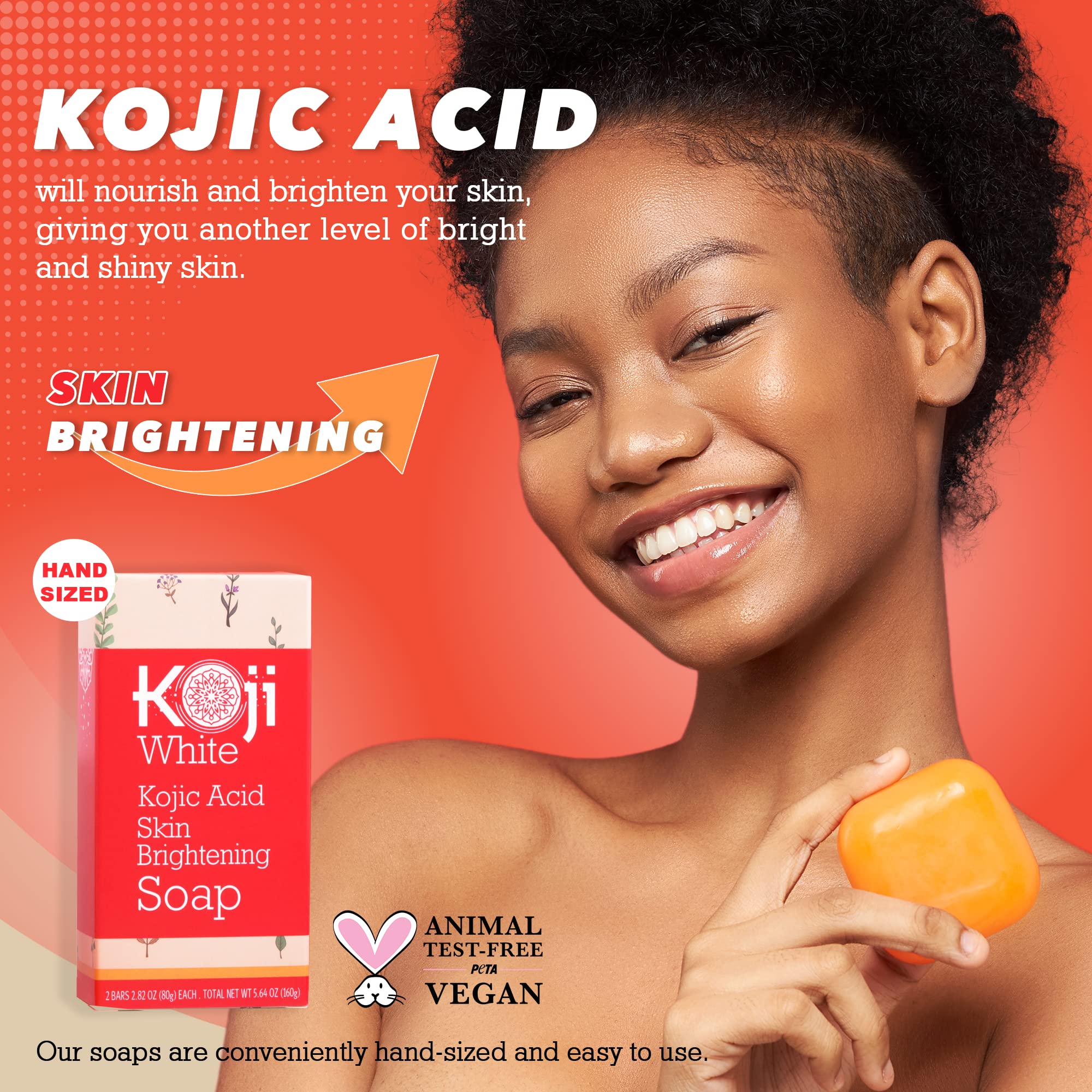 Pure Kojic Acid Skin Brightening Soap for Dark Spot & Glowing Skin, Moisturizing for Face & Body, Acne Scars, Melasma, Uneven Skin Tone with Tea Tree, Coconut Oil, Vegan Soap 2.82 oz (2 Bars)