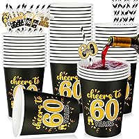 gisgfim 96 Pcs 60th Birthday Party Cups Cheers to 60 Years Cups Black and Gold Disposable Paper Drinking Cup 60th Birthday Party Supplies Decorations for Men Women Birthday Party Favors