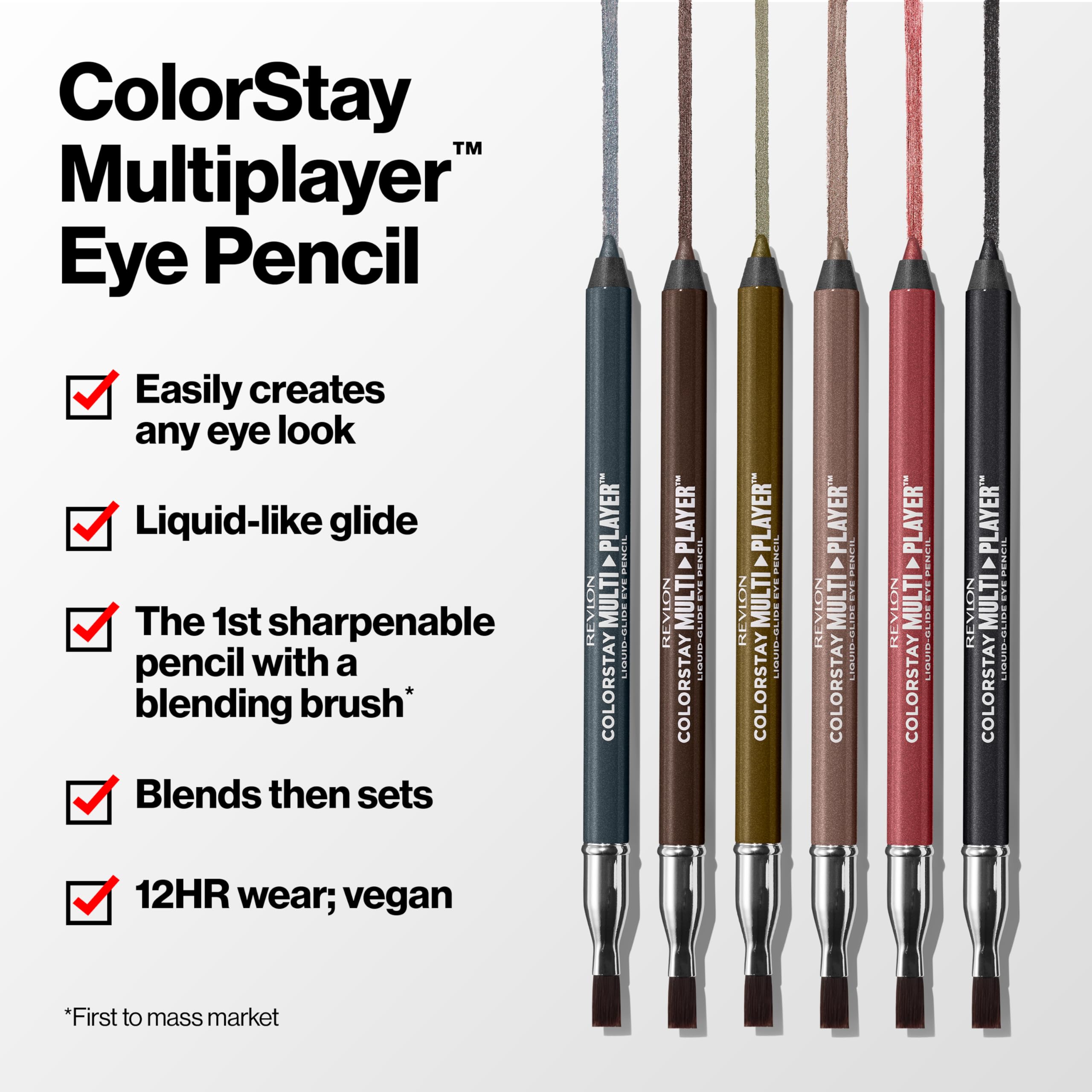 REVLON ColorStay Multiplayer Liquid-Glide Eye Pencil, Multi-Use Eye Makeup With Blending Brush, Blends Then Sets, Creamy Texture, Waterproof, Smudge-proof, Longwearing, 405 Fortress, 0.03 oz