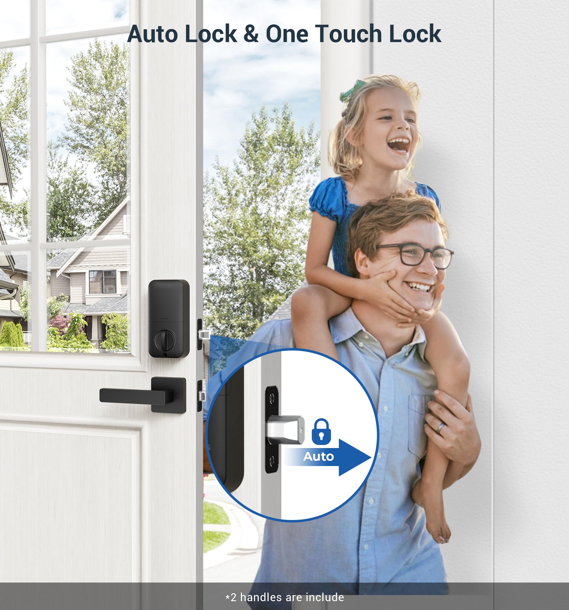 Veise Fingerprint Door Lock Set, Keyless Entry Door Lock, Front Door Handle Sets, Electronic Keypad Deadbolt with Lever Handle, 2 Keys, Auto Lock, Code Door Lock, Easy Installation, Matte Black
