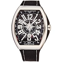 Vanguard Yachting Mens Stainless Steel Automatic Watch - Tonneau Black Face with Luminous Hands, Date and Sapphire Crystal - Black Fabric/Rubber Strap Swiss Made Watch V 45 SC Yacht BLK