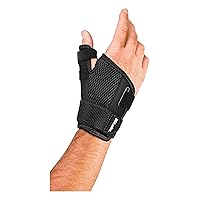 Mueller Adjust-to-Fit Thumb Stabilizer - Unisex, Black, One Size Fits Most, Ideal for De Quervains Tenosynovitis Brace, Thumb Brace for Arthritis Pain and Support, Can be Worn on Both Hands