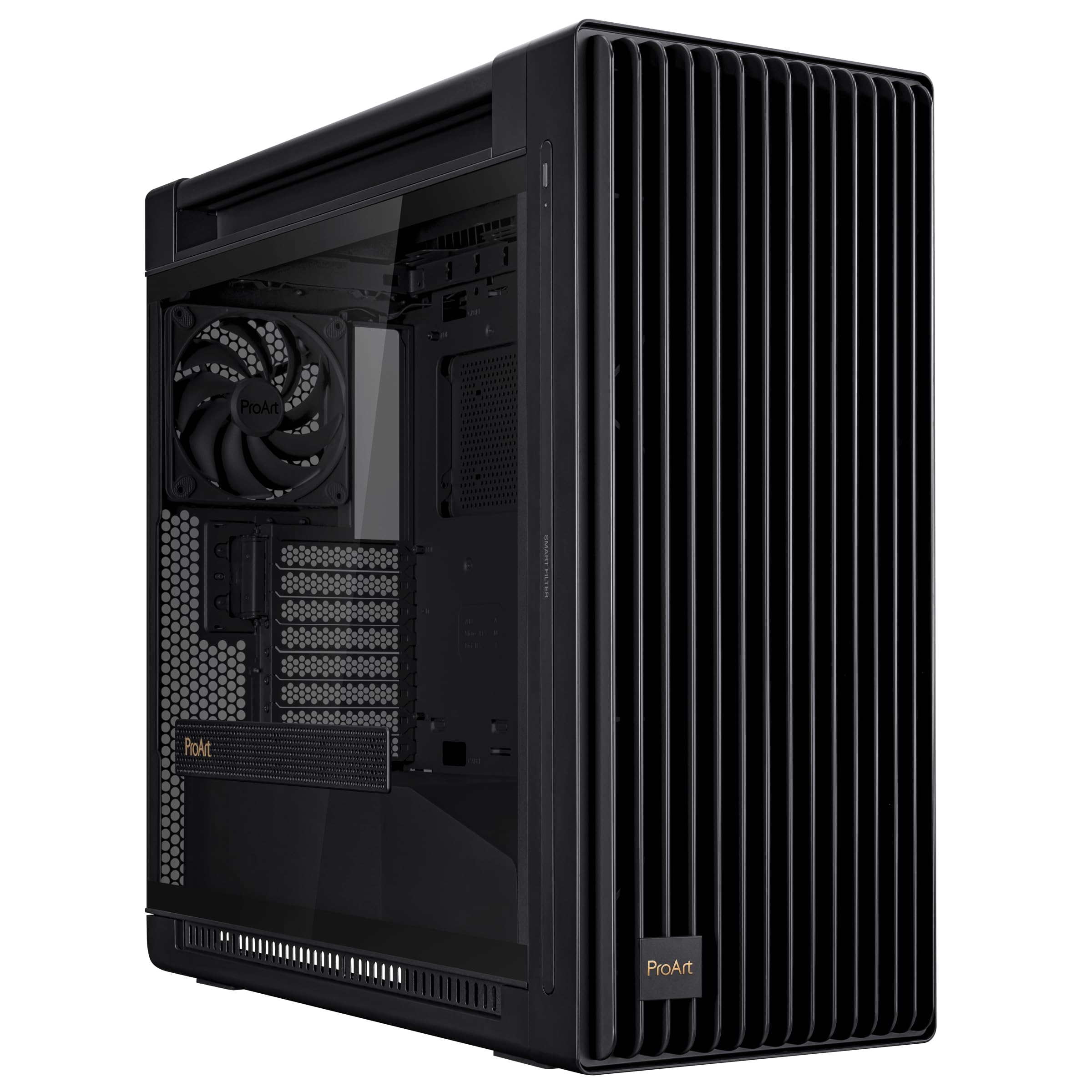 ProArt PA602 E-ATX Computer Case 420mm Radiator Support, Dual 200mm Built-in Fans, Front Panel IR dust Indicator, Power Lock Latch, Tool-Less PCIe mounting & GPU Holder, 20Gbps USB-C Front I/O