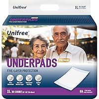 Unifree Premium Disposable Underpads, Bed Pads,Incontinence Pads, Anti-Slip Back, Super AbsorbentChux Pads, Heavy Duty, 30 Count (XL 30x36 Inch)