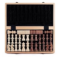 A&A 15 inch Wooden Folding Chess & Checkers Set w/ 3 inch King Height Staunton Chess Pieces / 2 Extra Queens / 2 in 1 Board Game