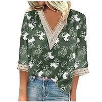 Womens Tops 3/4 Sleeve v-Neck Cute Shirts Casual Print Trendy Tops Three Guarter Length T Shirt Spring Summer Pullover