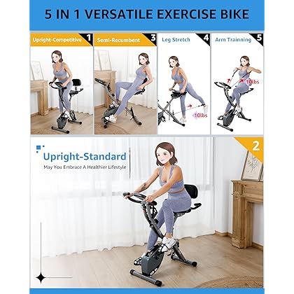 Stationary Exercise Bike for Home Workout, 4 IN 1 Foldable Indoor Cycling Bike for Seniors, 330LB Capacity, 16-Level Magnetic Resistance, Seat Backrest Adjustments