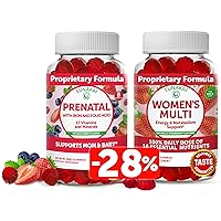 Prenatal Vitamin and Womens Multivitamin Gummies Bundle Non-GMO, Gluten Free, No Corn Syrup All Natural Supplements - 60 ct Prenatal Gummies and 60 ct Womens Multivitamin Gummies