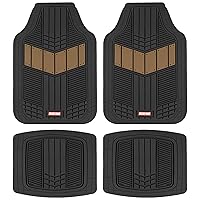 Motor Trend DualFlex™ Rubber Floor Mats for Car Truck Van & SUV - Waterproof Car Floor Mats with Drainage Channels, All-Weather Car Mats with Sporty Two-Tone Design, Automotive Floor Mats (Beige)