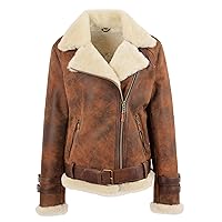 A1 FASHION GOODS Womens Real Sheepskin Flying Jacket Antique Brown Shearling Aviator Coat - Willow