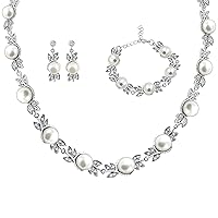 Uloveido Alloy Crystal Wedding Jewelry Sets for Brides Rhinestone Necklace and Drop Earrings Platinum Plated Y644