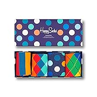Happy Socks 4-Pack Multi-Color Gift Set, colorful and fun, Socks for Men and Women, Navy-White-Blue-Turquoise-Orange (9-11)
