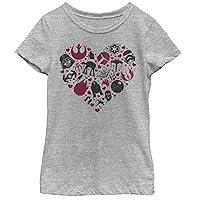Star Wars Heart Icons Girls Short Sleeve Tee Shirt, Athletic Heather, Medium