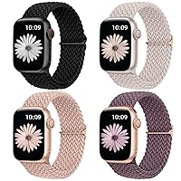 DaQin 4 Pack Braided Solo Loop Compatible with Apple Watch Band 38mm 40mm 41mm 42mm 44mm 45mm 49mm Women Men, Adjustable Stretchy Soft Nylon Strap for iWatch Series 9 8 7 6 5 4 3 2 1 SE Ultra/Ultra 2