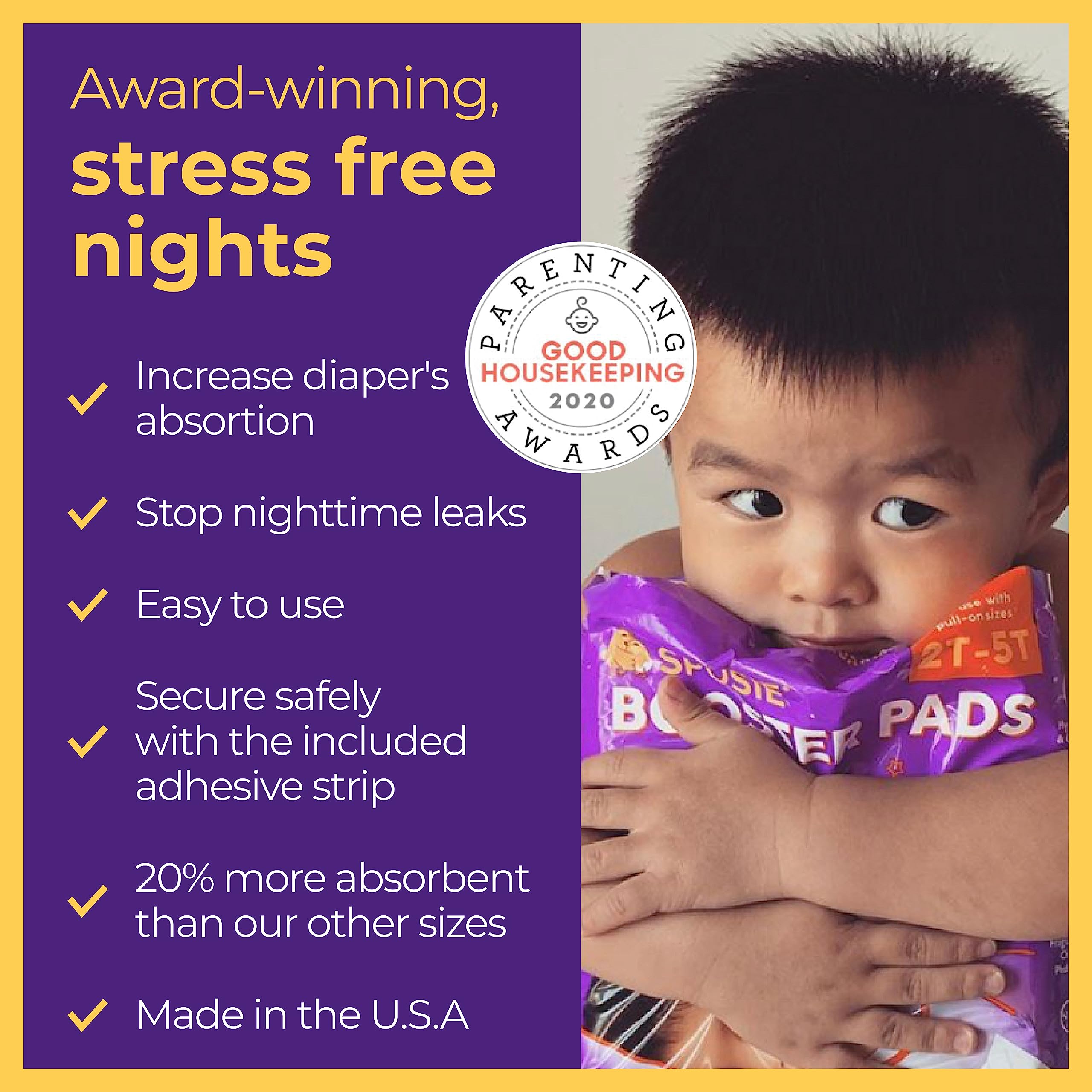 Sposie Diaper Booster Pads with Adhesive for Active Sleepers, Stop Overnight Diaper Leaks, Reduce Nighttime Diaper Changes, for Diaper Sizes 4, 5, 6, 2T-5T, 84 ct.